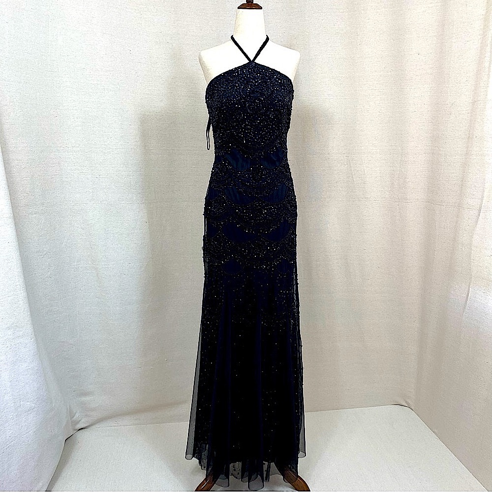 NWOT CACHE Black Halter Evening Gown Dress
